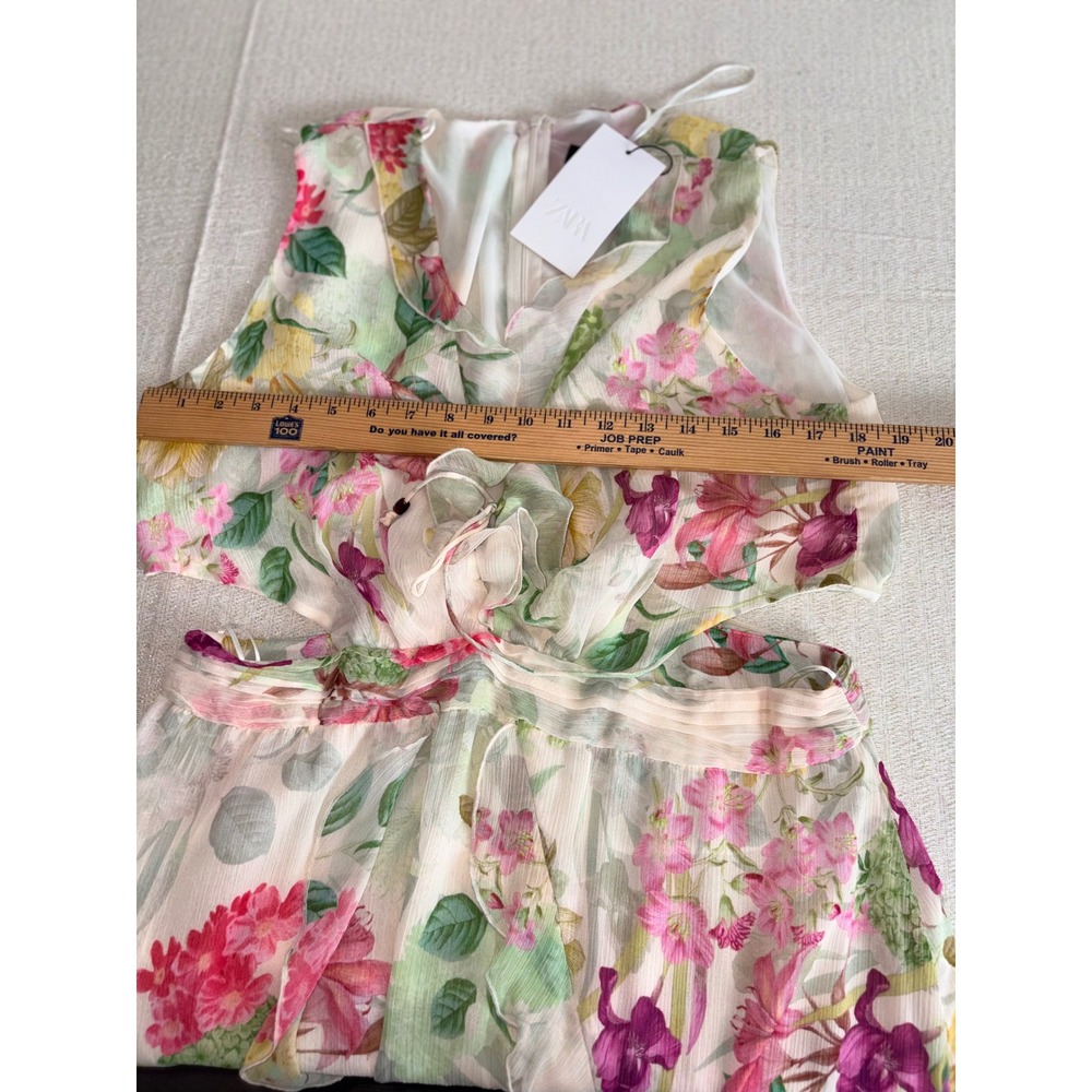 Zara Floral Cut-Out Midi Dress XL Cream Pink New Ruffle V-Neck Fairycore party - Picture 5 of 16